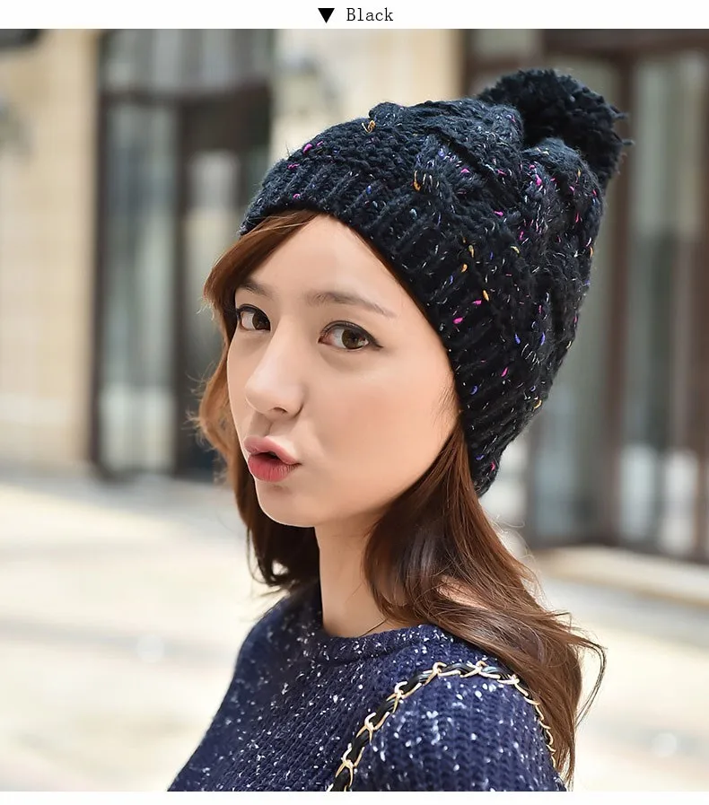 2015 New Autumn and Winter Thick Warm Solid Knit Women Hat Female Cap with lint (5)
