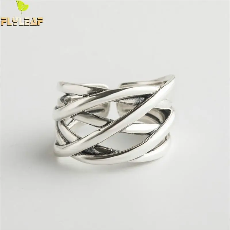 

Flyleaf Irregular Multi-layer Line Winding Rings For Women Real 925 Sterling Silver High Quality Fine Jewelry Open Ring Vintage