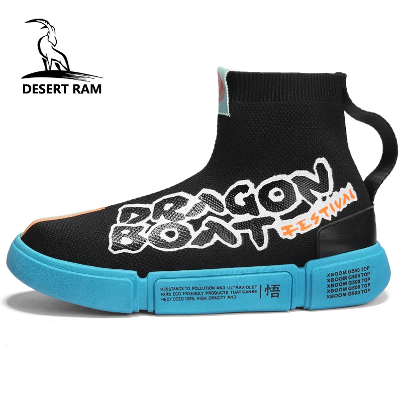 

DESERT RAM Brand Men's Boots Punk Ankle Bot Street Style Slip On Fabric Boots For Men Shoes Casual Boot Male Black Sneakers Shoe