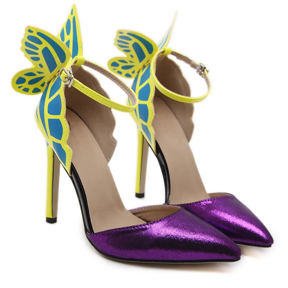 Mariage Sexy Mode Femmes Nouveau Bout deep De Discothèque Talons Jaune Pointu Partie Boucle Papillon Hauts Chaussures Sandales Purple Pompes Femme Rêve qx0xAv