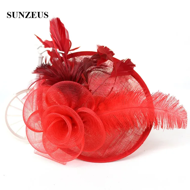 Новое поступление льняные Свадебные шляпы сетчатые Цветочные перья вечерние аксессуары для волос для свадьбы очарование SQN034 - Цвет: Розовый