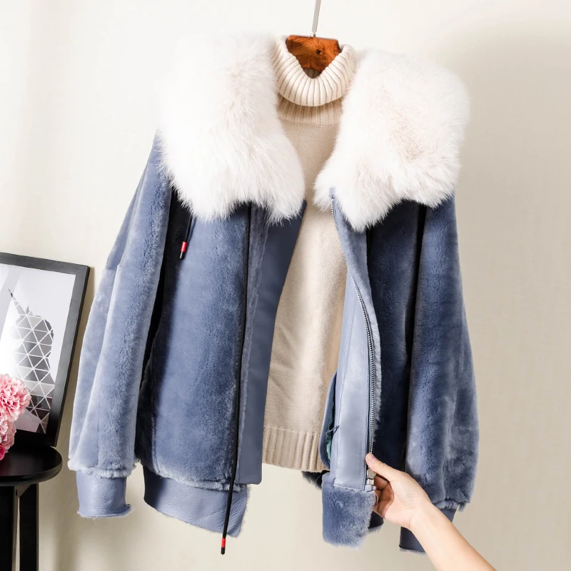 De Véritable Manteau Veste Naturel Pur En Renard noir jaune Automne Femmes Blanc Réel Col Hiver Vêtements Z966 Nouveau Laine Européenne Cuir bleu Fourrure c4RjqAL53S