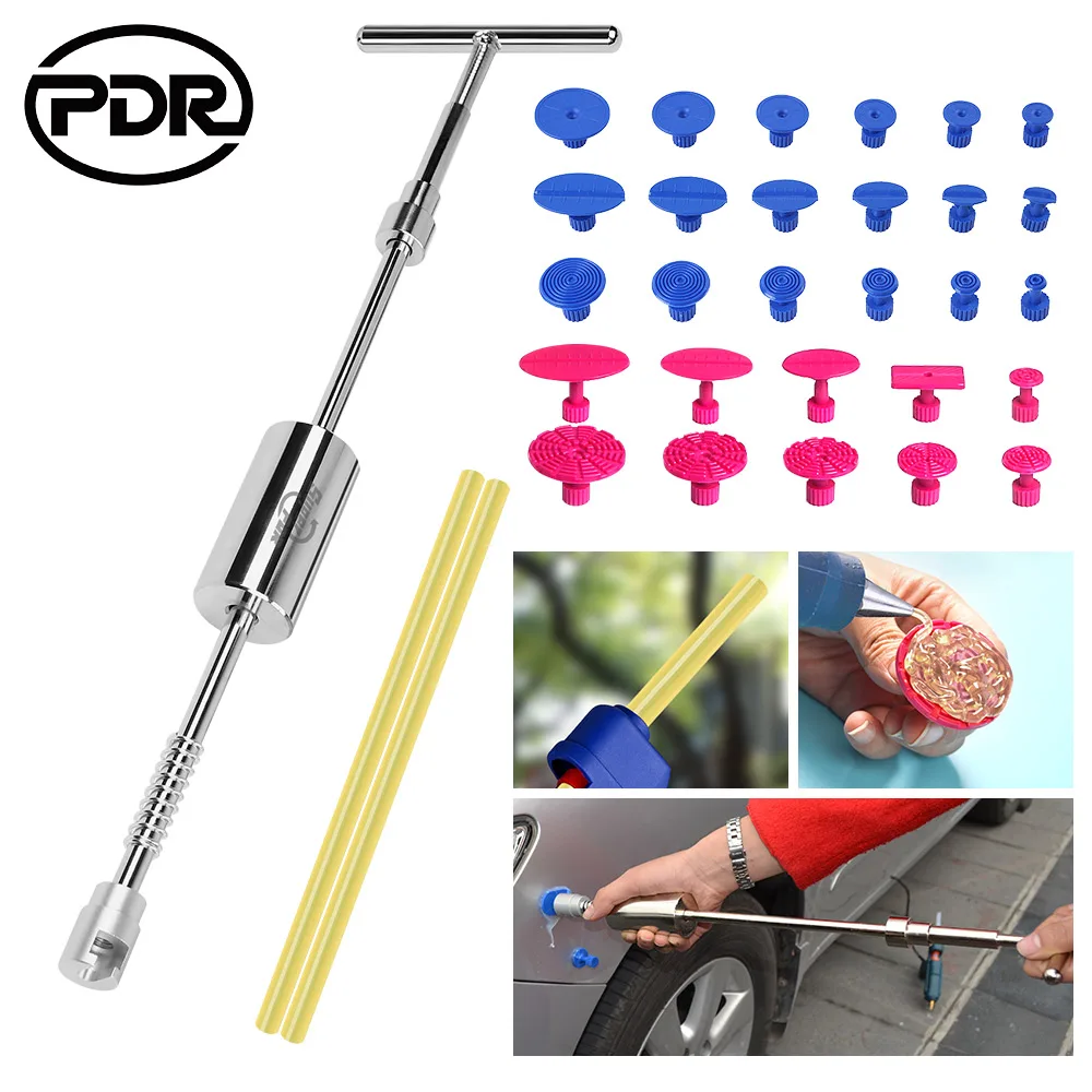 

PDR Dent Puller 2 in 1 Slide Reverse Hammer Tool Kit with 28pcs Glue Tabs for Dent Removal Auto Body Repair Tools Kit