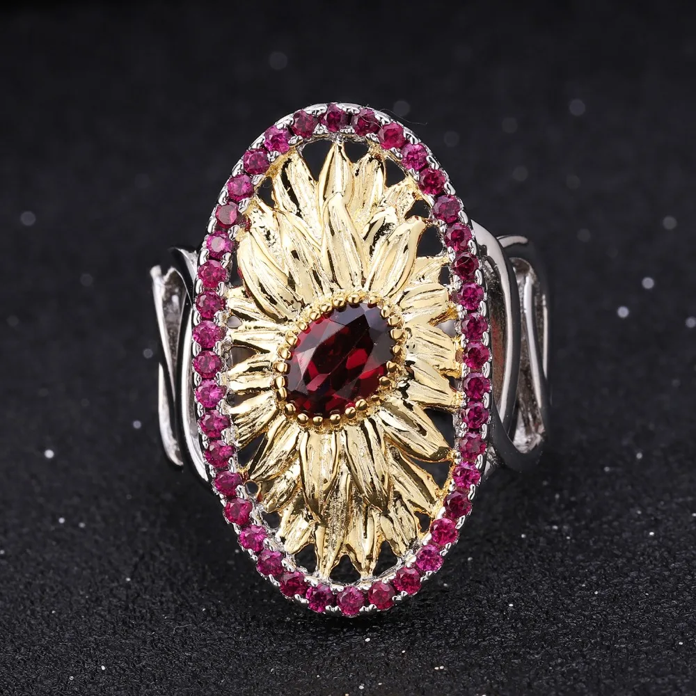 GEM'S BALLET 1.00Ct натуральный родолит гранат кольца с подсолнечником 925 пробы Серебряное кольцо ручной работы для женщин Bijoux Fine Jewelry
