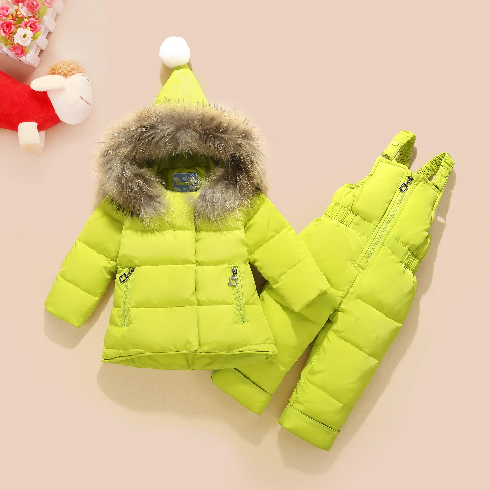Kava Feather Children's Down Jacket Suit Boys And Girls Fur Collar Suit