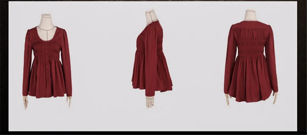 Vintage Draped Women Blouse Boho New Cotton Basic Blouse Women's Shirt Tops O-Neck Long Sleeve Single Breasted Pleated Shirt  (5)
