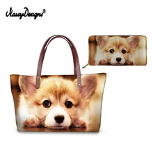 Noisydesigns Cute Welsh Corgi Dogs Print Women Shopping Bags Set Casual Leather Purse Women Shoulder Bag Larger Top-Handle Bags