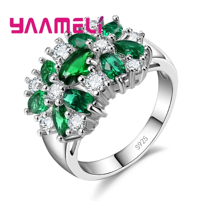 YAAMELI Luxury Women Wedding/Engagement Jewlery Rings 925 Sterling Silver Flower Crystal Pave Setting Ring Anillo For Sale
