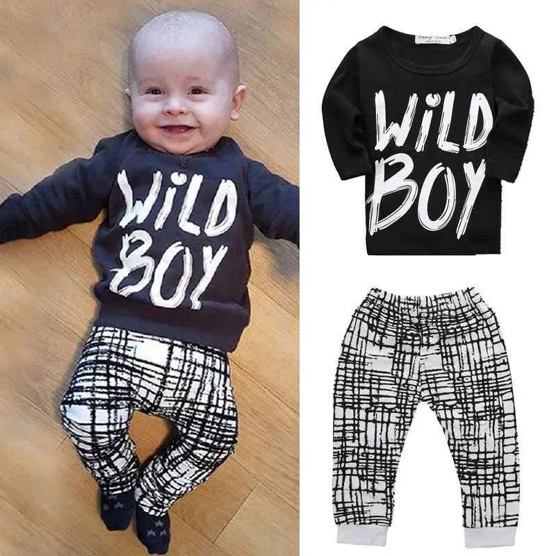 New 2017 fashion baby boy clothes baby clothing set cotton long-sleeved printed t-shirt+pants newborn baby girl clothing