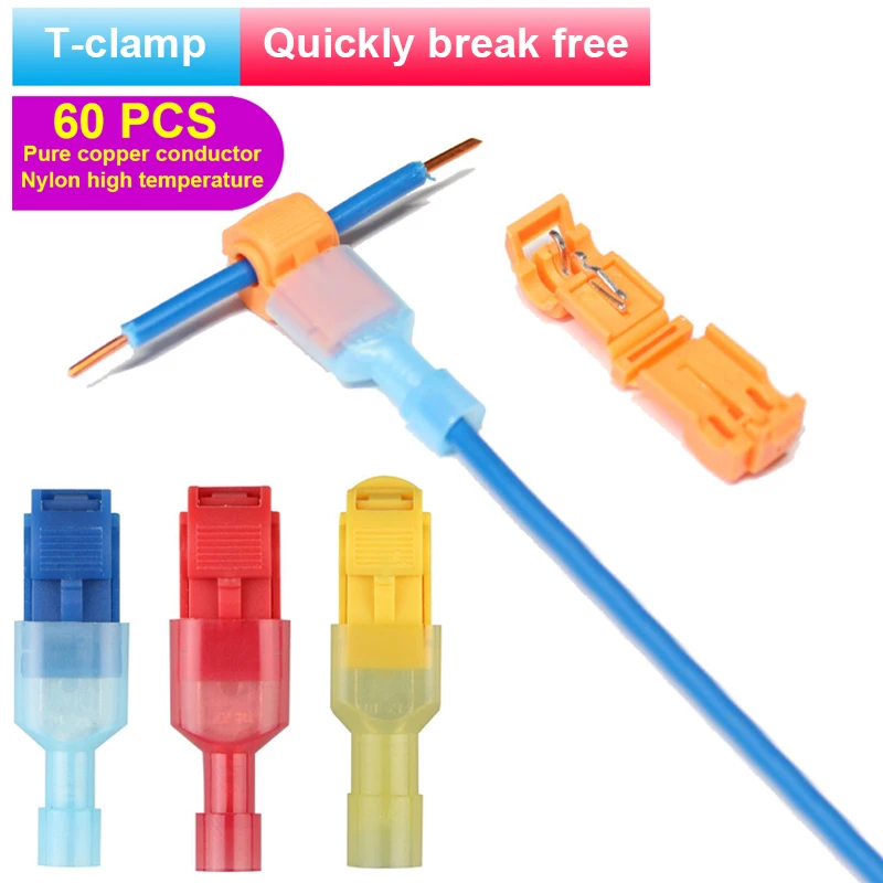 

Newest 60Pcs/Set Insulated 22-10 AWG T-Taps Quick Splice Wire Terminal Connectors Kit