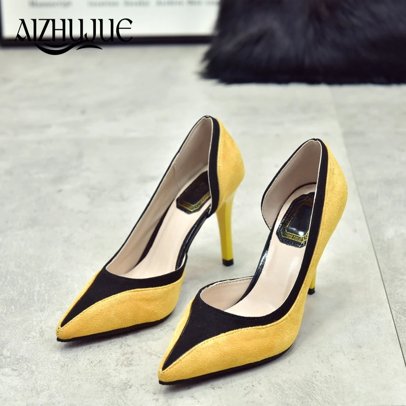 New 2018 women pumps fashion pointed toe Hit color leather