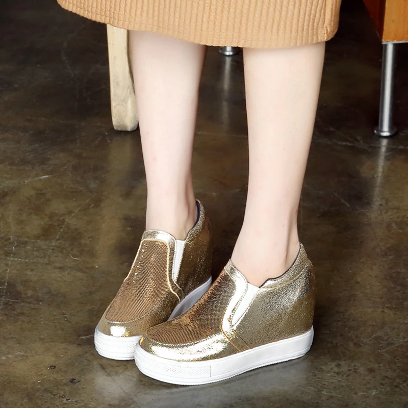 

Spring Autumn Plus Size 32-45 Platform Loafers Slip-On Elastic Band Shoes Woman Height Increasing Casual Women Shoes