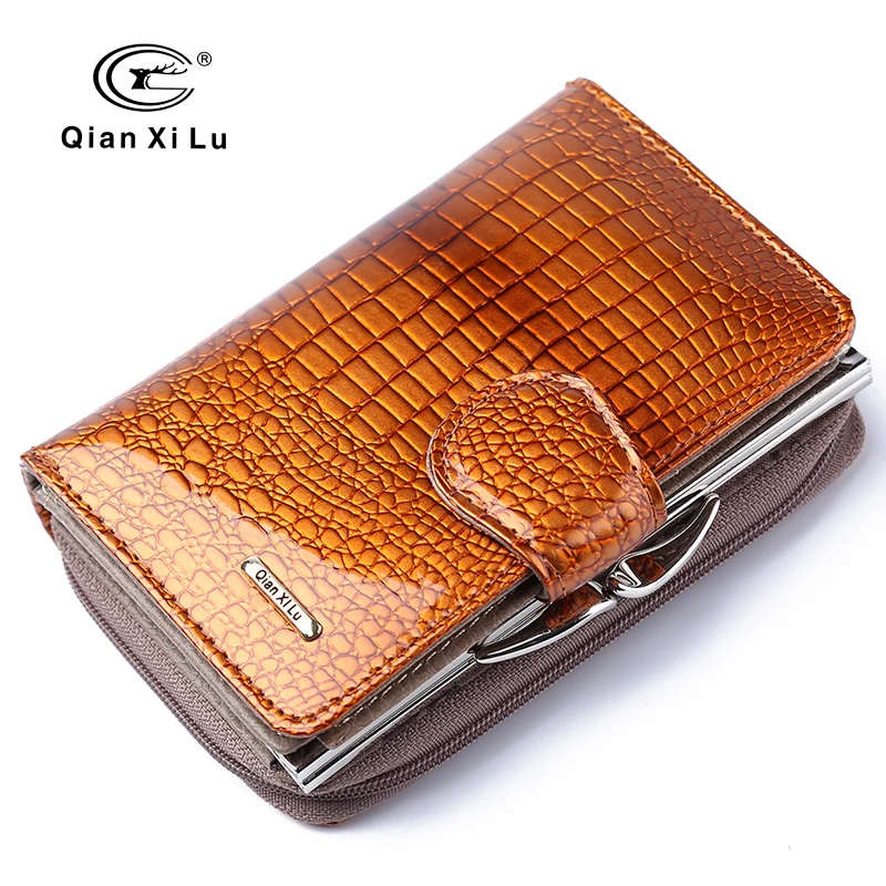 Fashion Real Patent Leather Women Short Wallets Small Wallet Coin Pocket Credit Card Wallet Female Purses