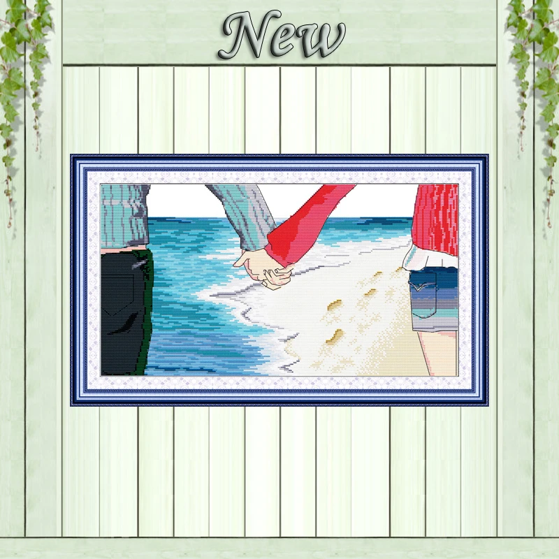 

Watching the Sea lovers couple Counted printed on fabric DMC 14CT 11CT DIY Cross Stitch Needlework kits Embroidery Sets painting