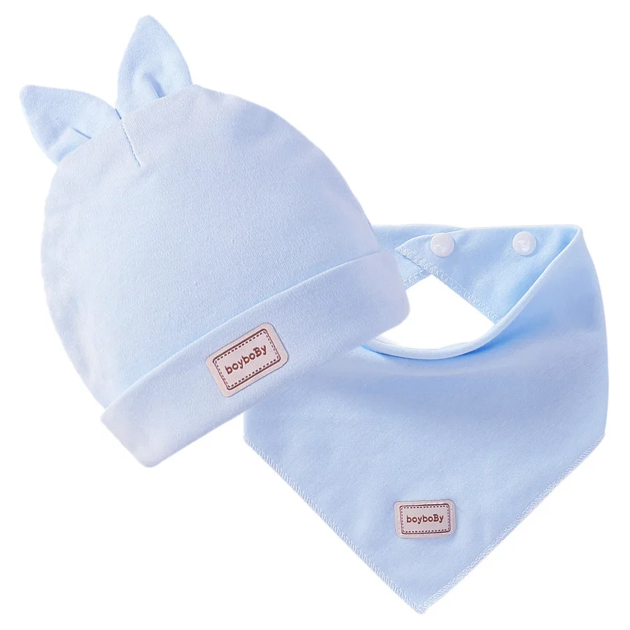 

Baby Cap Bib Set Infant Burp Cloths Cotton Baby Caps +Towel 2 pieces Set 3 Colors