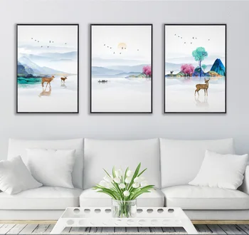 

Modern Simple and Prosperous Deer Decorative Paintings of Northern Europe Style 3 Pieces Canvas Paintings No Framed
