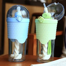 Питьевые креативные двухслойные стеклянные стаканы цветные прочные чайные стаканы, бокалы с крышкой и соломинкой Copos стеклянная посуда бутылки Продукты ts50m1072