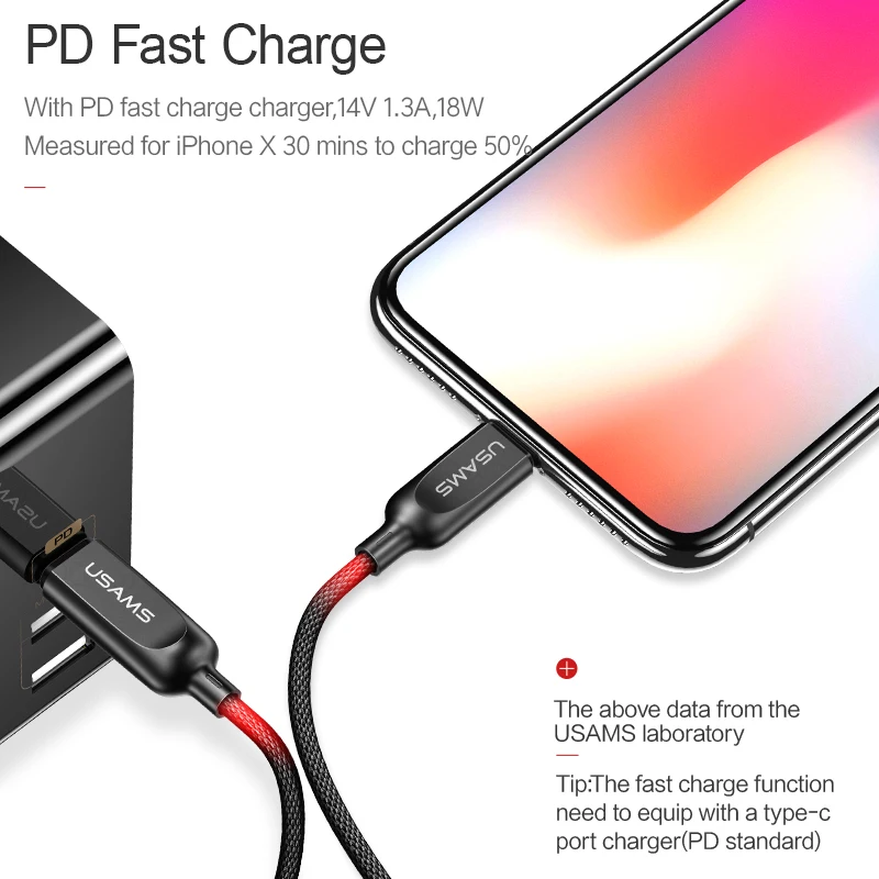 USAMS for iPhone X 8 7 6 Plus 18W Type C to lighting PD Fast Charger Cable Type-C to 8Pin USB Cable 2 in 1 Sync & Charging Cable USAMS for iPhone X 8 7 6 Plus 18W Type C to lighting PD Fast Charger Cable Type-C to 8Pin USB Cable 2 in 1 Sync & Charging Cable