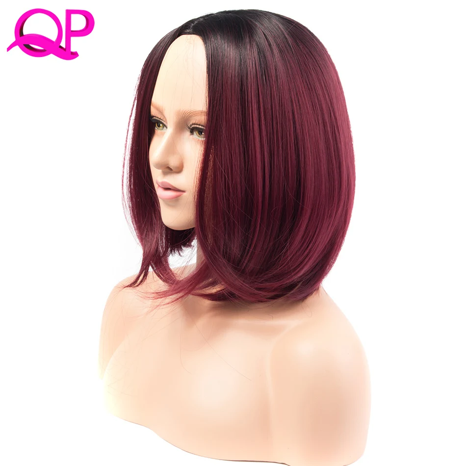 QP HAIR Synthetic Short Burgundy Bob Ombre Red Wigs ...