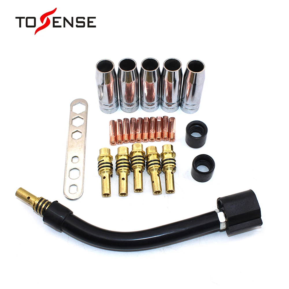 

24pcs 15AK Binzel Torch/Gun Consumables Electrode and Shield Cups and Link Rod Tips Goose Neck Bend for MIG Welding Machine