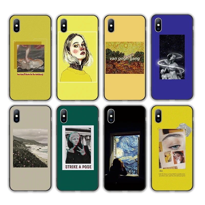 

Ottwn Van Gogh Paiting Phone Case For iPhone 7 8 6s Plus Great art aesthetic Cases X XR XS Max Soft TPU Fashion Cover Mona Lisa