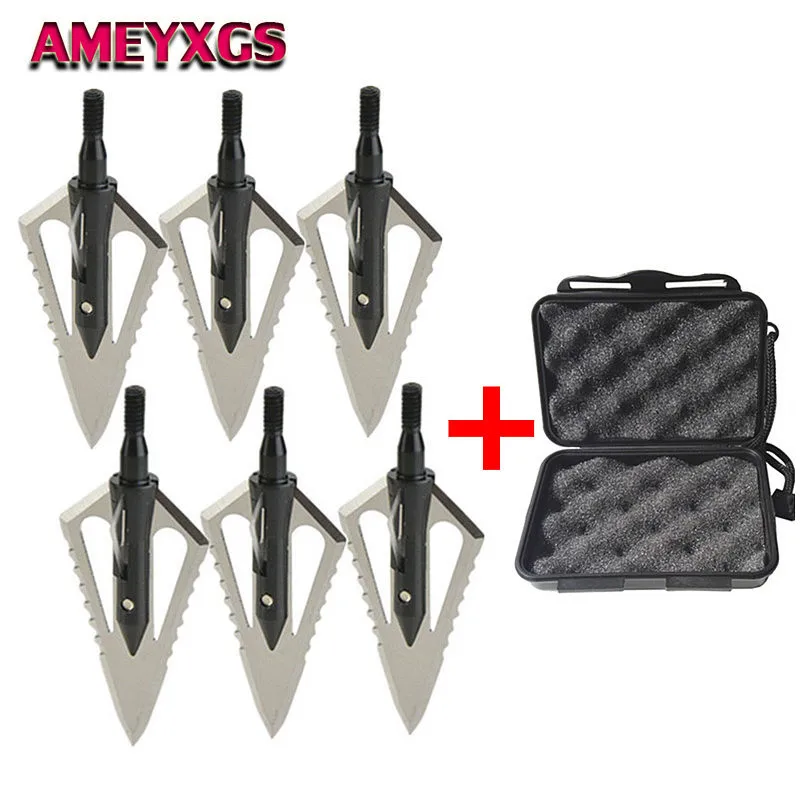 

6Pcs 2 Fixed Blade Arrowheads Archery Hunting Boradheads 100 Grain Screw-In Arrow Heads With Storage Box Bow Arrow Accessories