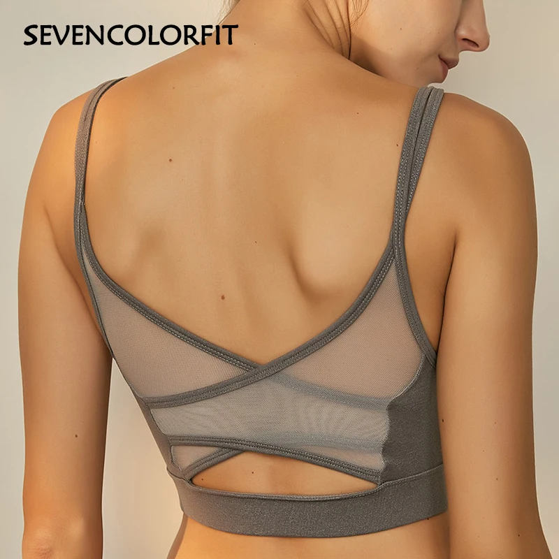 

Sevencolorfit Mesh Sports Bra High Impact Push Up Padded Woman Fitness Athletic Yoga Gym Sport Anti-Sagging Bras Female Crop Top