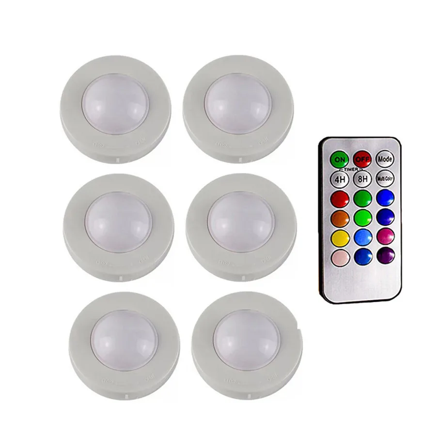 

LED Under Cabinet Light RGB 12 Colors Dimmable Puck Light Battery powered Night lamp Closet Cupboard Showcase Wardrobe Kitchen
