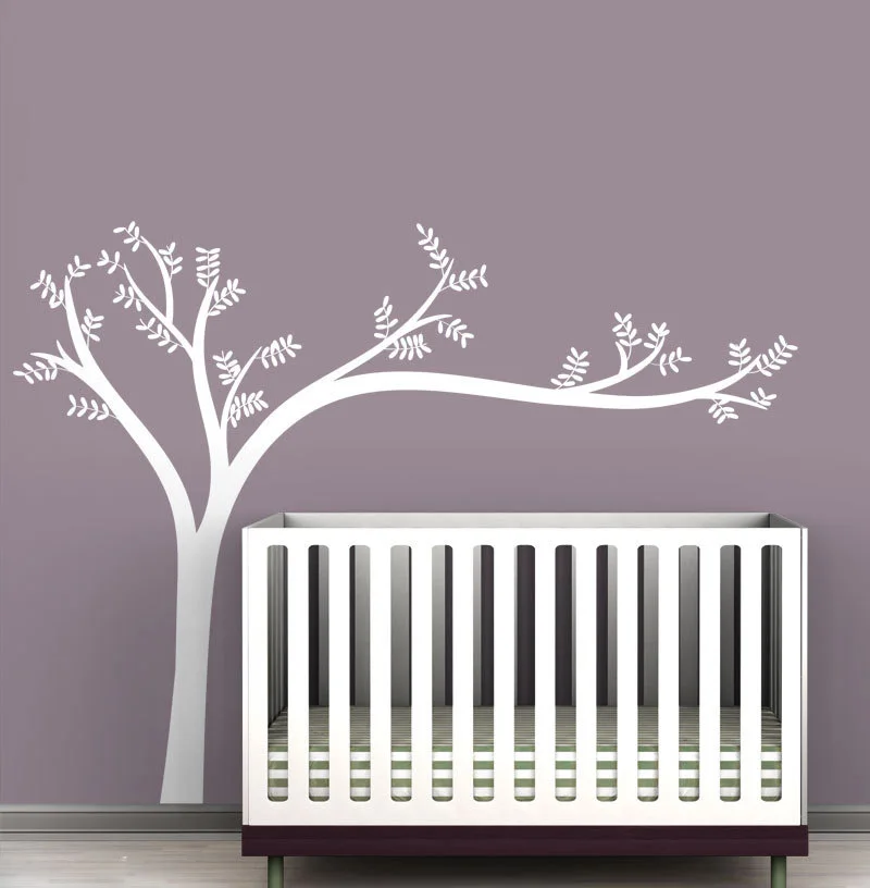 Monochromatic Leaning Tree Wall Decals for Modern Baby Rooms White Tree