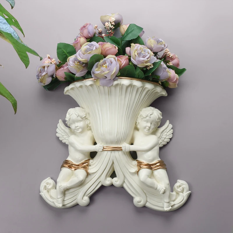 Modern Home Wall Resin Double Angel Vase Wall Decoration Crafts Livingroom Simple Wall