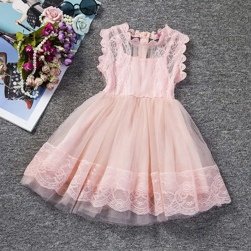 Летнее платье для девочек, кружевное платье на крестины с цветочным рисунком одежда принцессы для девочек, детская праздничная одежда летнее платье для детей от 2 до 6 лет - Цвет: A00274F