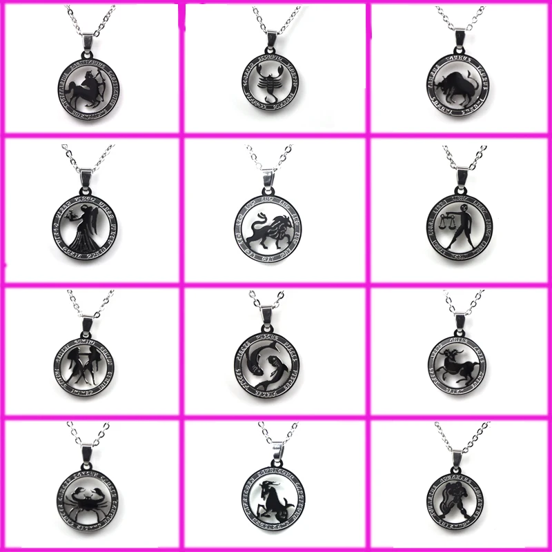 

Aibeiou 12 Zodiac Sign Twelve Constellation Steel Pendant Necklace Aquarius Pisces Aries Taurus Gemini Pendant necklace