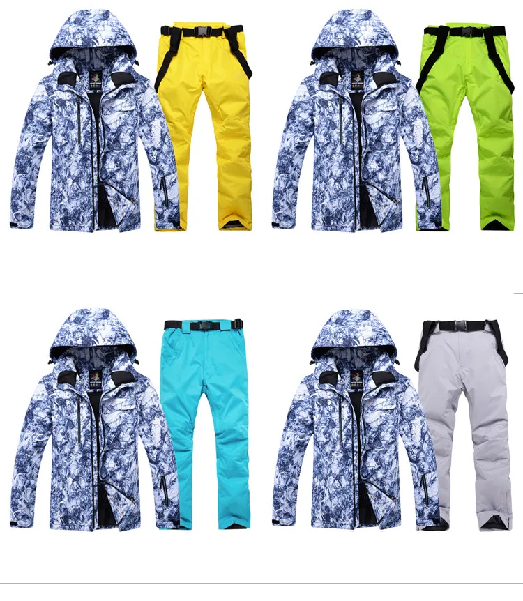 Mens Ski Suit Super Warm Waterproof Windproof Snowboard Jacket Winter Snow Pants Suits Male Skiing Snowboarding Sets New