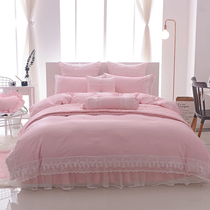

Svetanya light pink Princess Lace Bedclothes Quanlity Duvet Cover Set 4pc or 9pcs Collection Bedding Sets