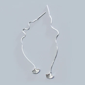 

MloveAcc Solid 925 Sterling Silver Ginkgo Biloba Leaf Drop Earrings for Women Long Chain Girl Earring Fashion Silver Jewelry