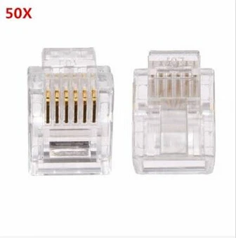

50PCS RJ12 Modular Cable Head Plug Ethernet Plated Network Connector