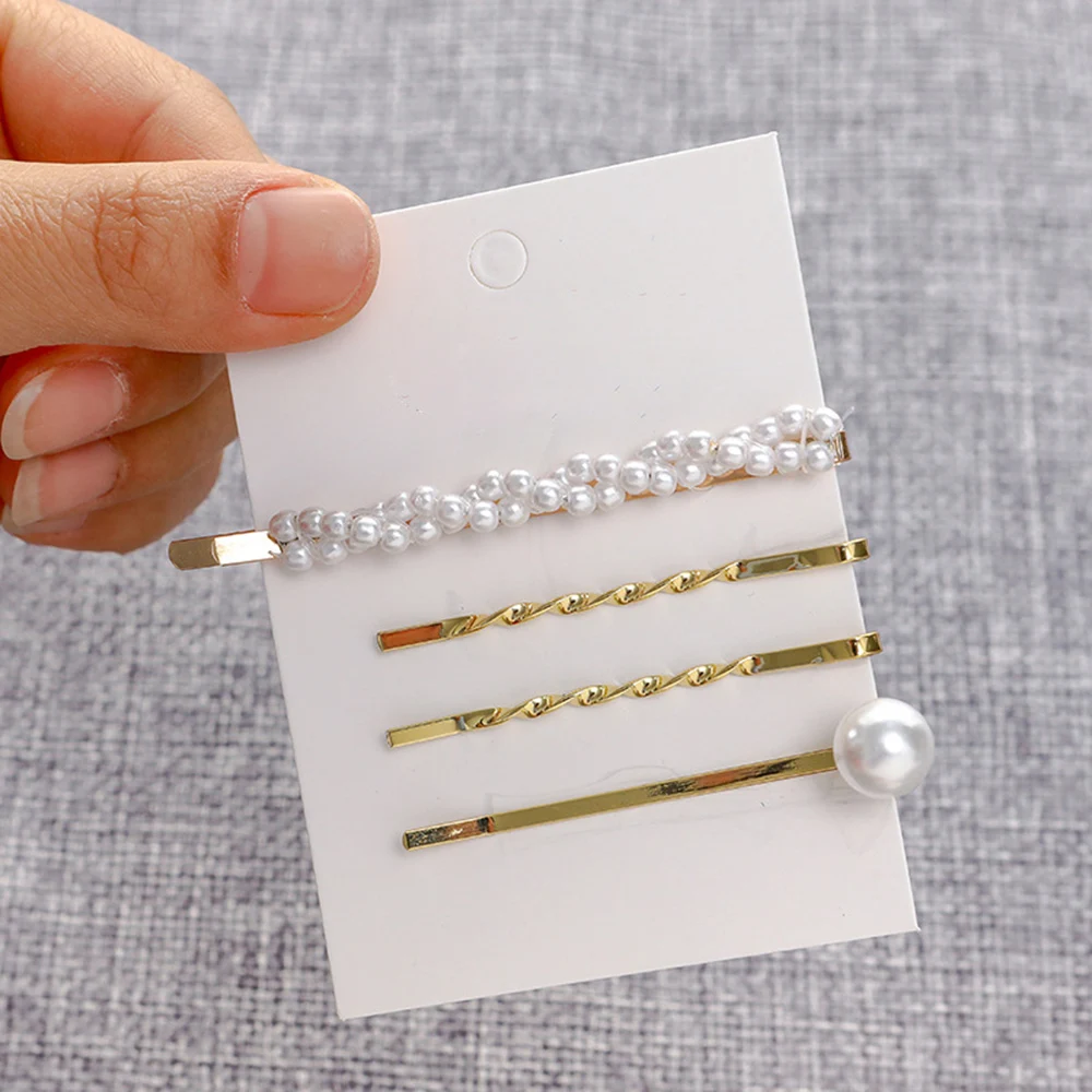 3/4/5 Pcs Metal Pearl Hairpin Combination Bangs Clip Side Clip Card Simple Hair Clips Barrettes Headwear Styling Crystal Hairpin 3/4/5 Pcs Metal Pearl Hairpin Combination Bangs Clip Side Clip Card Simple Hair Clips Barrettes Headwear Styling Crystal Hairpin