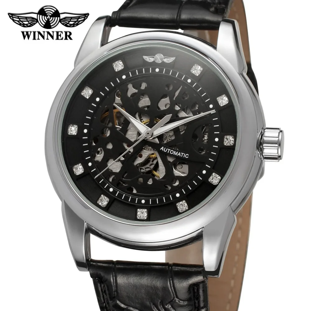 Elegant Diamonds Business Gentlemen Wristwatch WINNER Fashion Dress Men