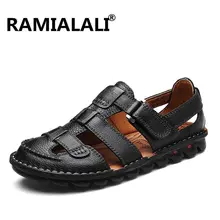 Большие размеры 38-47; летние мужские пляжные сандалии; сандалии ручной работы из натуральной кожи; Мужская обувь для отдыха; прочная нескользящая обувь