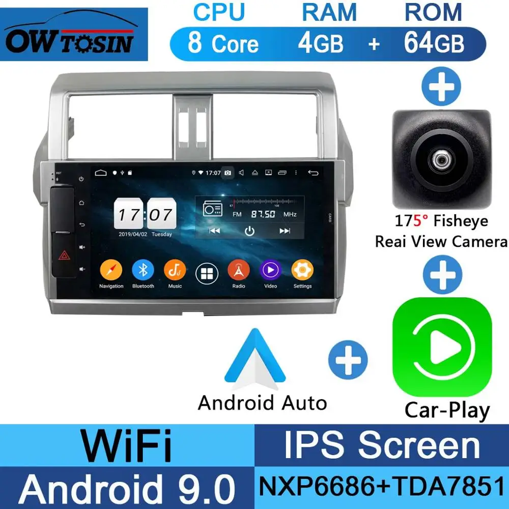 10," ips Android 9,0 8 Core 4G+ 64G Автомобильный мультимедийный dvd-плеер для Toyota Prado LC150 150 Land Cruiser 2013- DSP CarPlay радио - Цвет: Fisheye Carplay n A