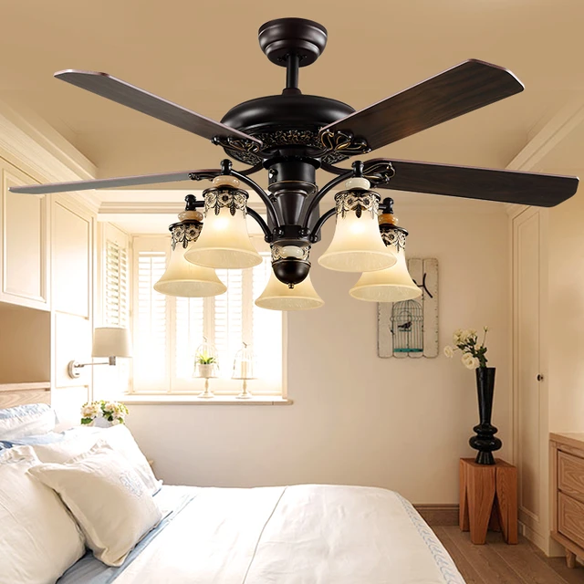 Lámpara de ventilador de techo americana, comedor, sala de estar, lámpara  de ventilador para el hogar, lámpara de ventilador de dormitorio retro  europeo con candelabro de ventilador - AliExpress