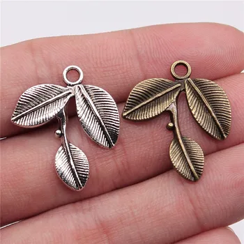 

WYSIWYG 8pcs 26x23mm 2 Colors Antique Bronze Plated Branch Leaf Pendant Leaf Branch Charm Leaf Branch Pendant