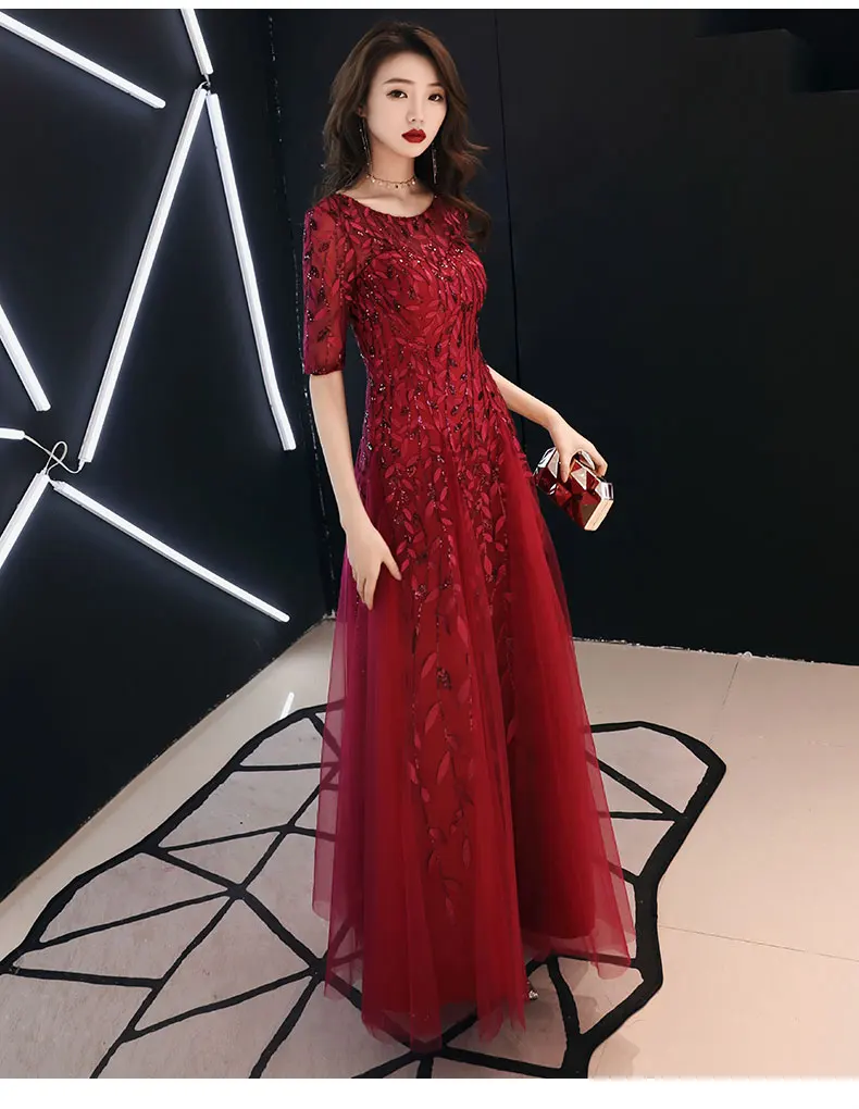 Weiyin, Длинные вечерние платья, Robe De Soiree, сексуальные, Роскошные, винно-красные, с блестками, для официальных вечеринок, платье с помпонами, WY1134