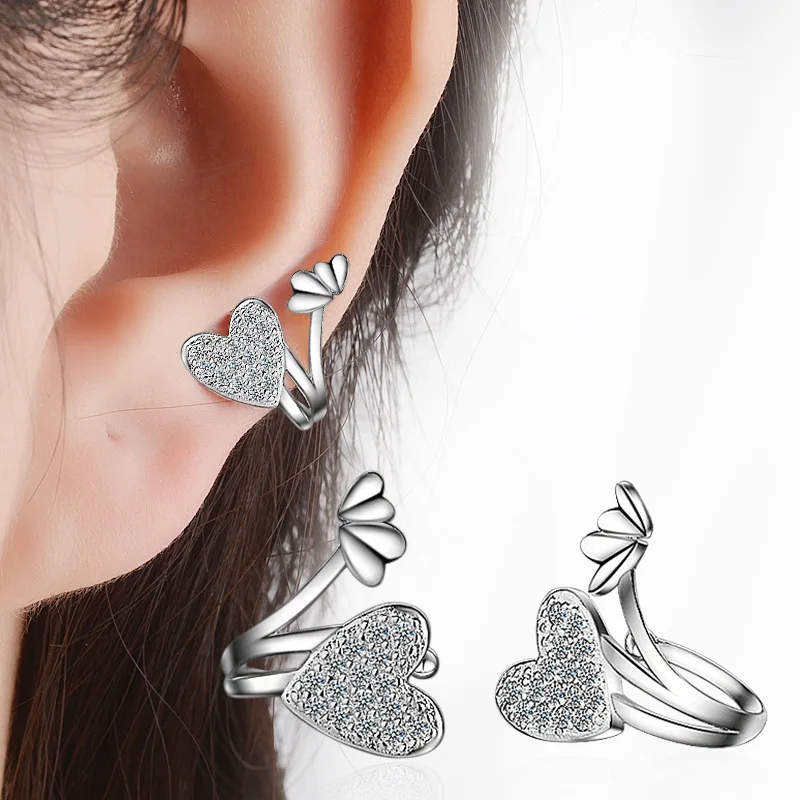 Buy Simple heart shape cute crystal earring simple non pierced ear cuff crystal