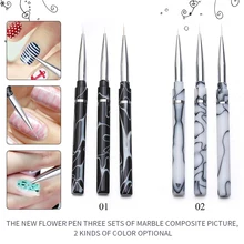 

3Pcs/Set Nail Art Lines Painting Pen Brush Marble Gel UV Polish 7/9/11mm Tips Flower Pro 3D Manicure Drawing DIY Salon Tool New