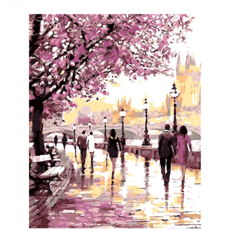 

DIY Picture On Wall Oil Painting By Number Beautiful Sakura Lane Home Decor Abstract Drawing Hand Unique Gifts 40x50cm szyh196