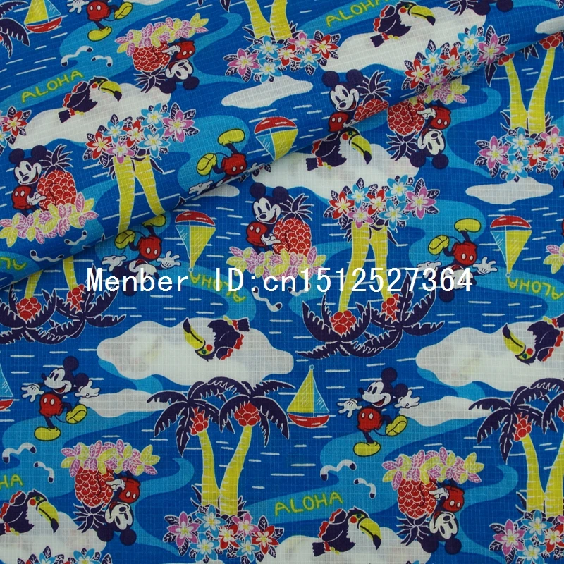 

0284 - 140cmx50cm Ripstop Cotton Woven Fabric - Mickey, coconut trees, sailing, sea