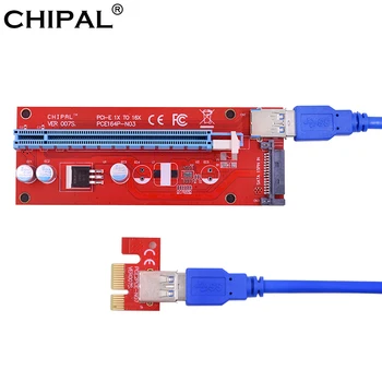 

CHIPAL 10PCS VER007S 60CM PCI-E Riser Card PCIe 1X to 16X Extender + USB 3.0 Cable / SATA Molex Power Supply for Bitcoin Miner