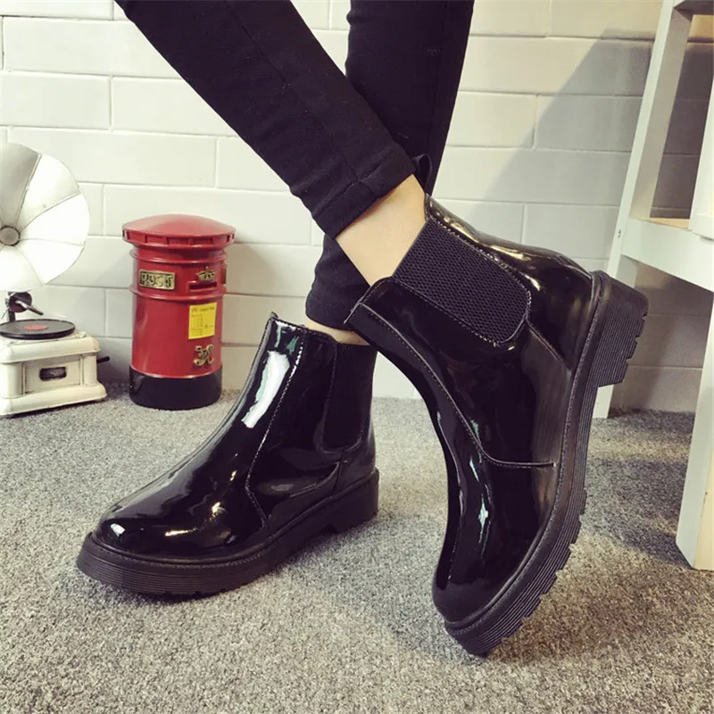 Женские ботильоны из лакированной кожи на плоской подошве|women ankle boots flat|patent leather