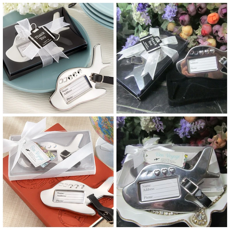 

(60 Pieces/lot) Wedding gift for guests Airplane Luggage Tag Wedding favors for Traveling Special Little Favor Black and White